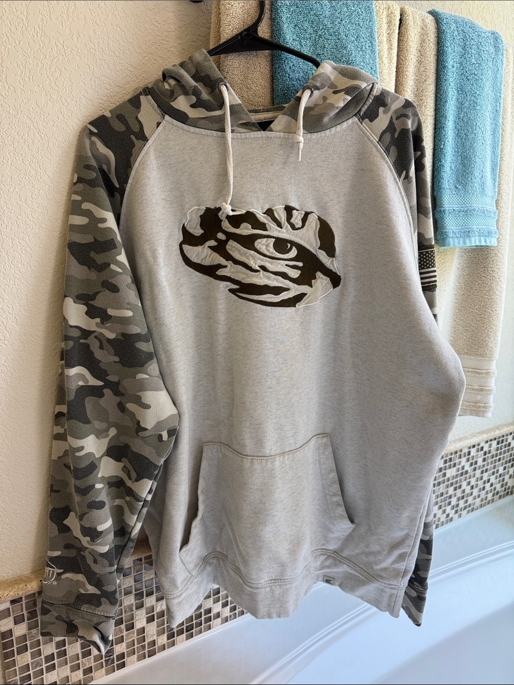 LSU Hoodie Sweatshirt with Camo Sleeves - Men's Casual Pullover